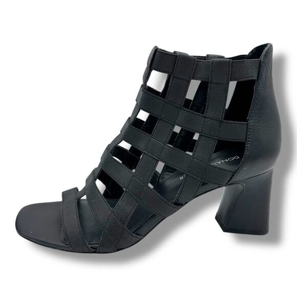 Donald Pliner Visto Black Strappy Cage Block Heel Sandal Womens Elastic Sz 8 - Picture 1 of 15